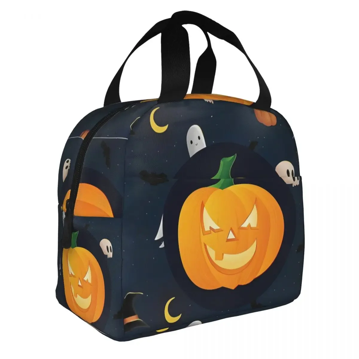 Cute Halloween Pumpkim Ghost Insulated Lunch Bags Thermal Bag Lunch Container Spooky Bat Portable Tote Lunch Box for Men Travel