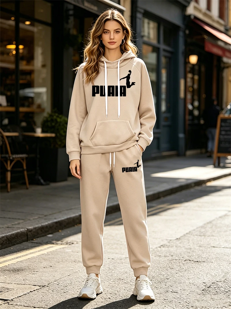 Herbst Winter Damen Trainingsanzug 2-teiliges Set Lässiger Kapuzenpullover Outfits Outdoor Sportbekleidung Warme Streetwear Damenhosen-Anzug – Detail 7