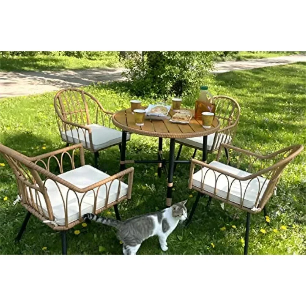 Outdoor Patio Mesa de jantar e cadeira Set,Wicker Dining Set, Rattan Mesa de jantar para pátio, quintal, 5 pcs