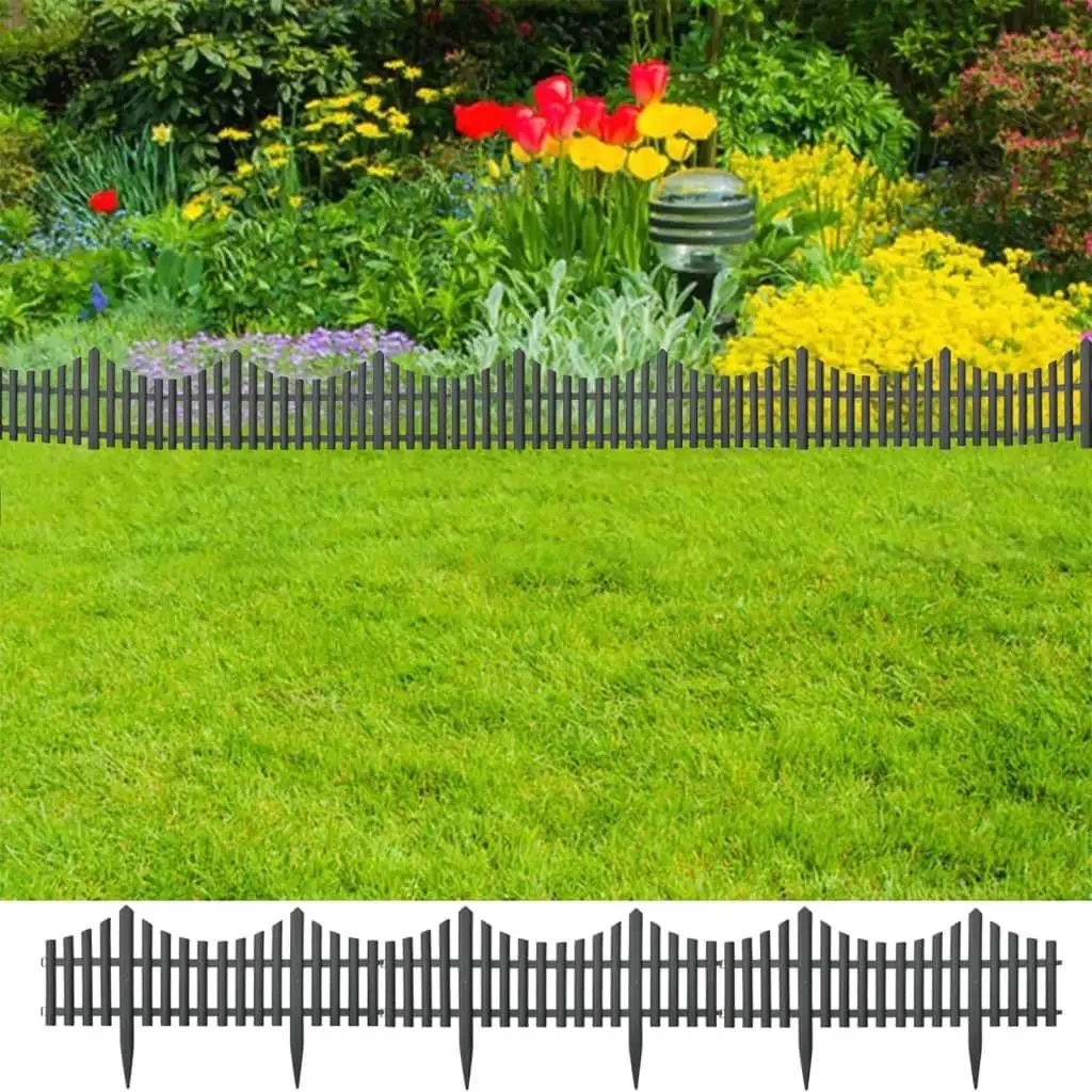 17 Pcs Anthracite Lawn Edging 10m Garden Border Landscape Decorative PP Material