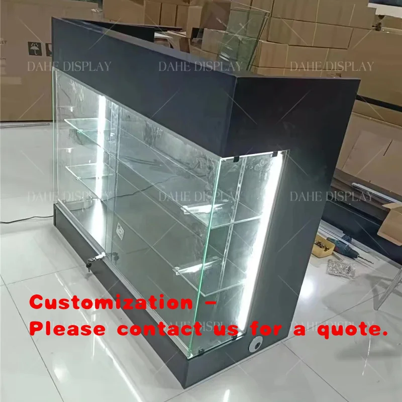 custom.Own Glass Showecase with LED Light Cash Table Glass Retail Cashier Counter Check Out Counter Furnitures Displa