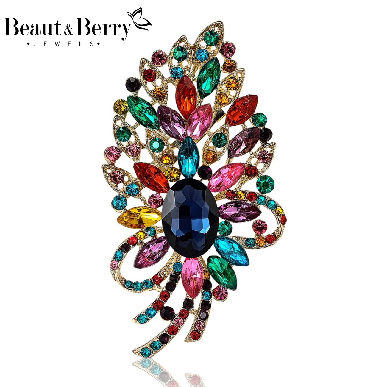 Beaut&Berry Trendy Rhinestones Leaf Brooches for Women Unisex Plant Pins Casual Party Jewelry Accessories Gifts Decoration