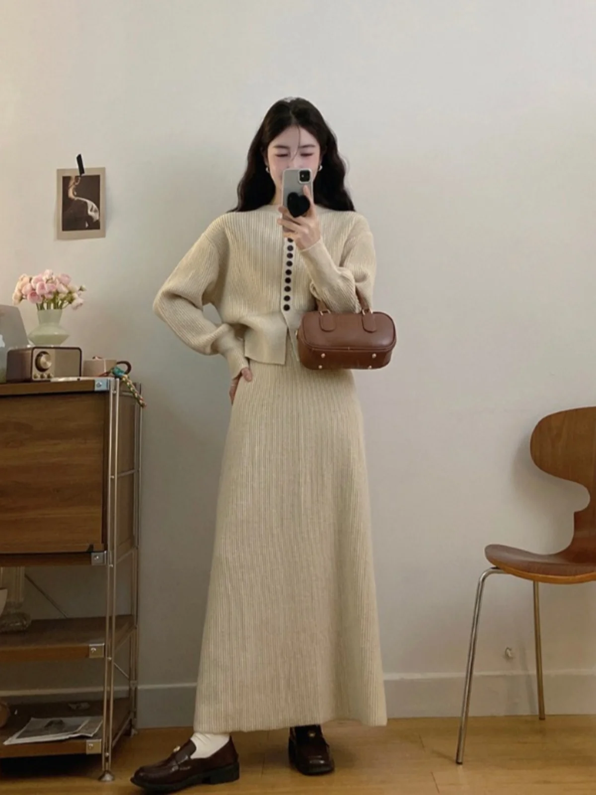

plus Size Knitted Sweater Top Women's High Waist Midi Skirt Slimming Trendy Autumn New Sle Commute Korean Sle Faion Set