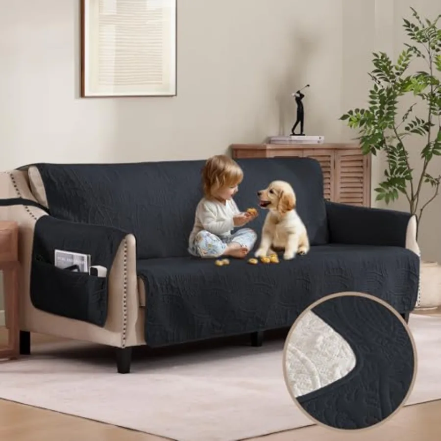 

Мягкий чехол для дивана с медальонным узором, противоскользящий, серый, для 3-местного дивана, для владельцев домашних животных, водонепроницаемый