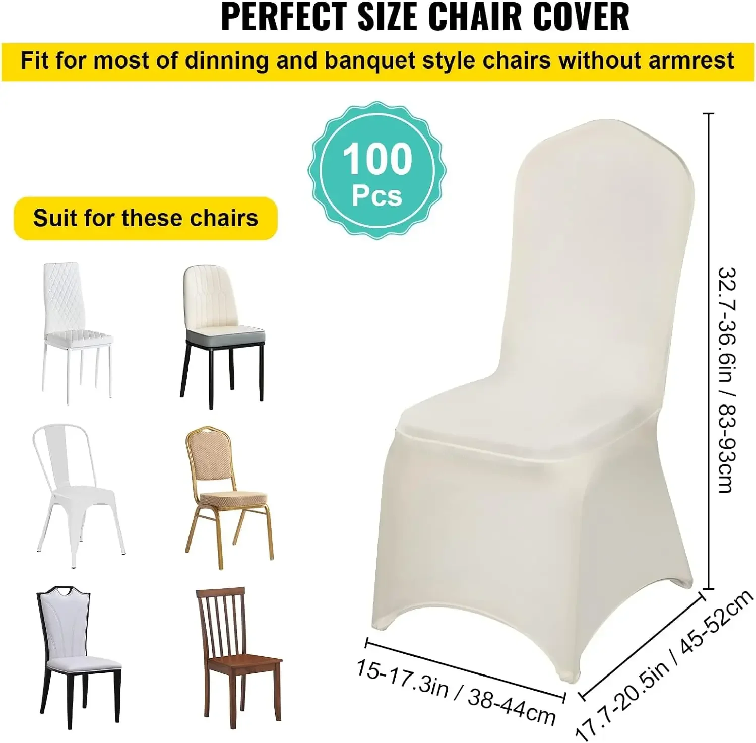 100 PCS Ivory Chair Covers Polyester Spandex Chair Cover Stretch Slipcovers for Wedding Party Dining Banquet Chair Flat-Fr