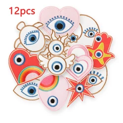 12pcs Eyes Heart Cute Iron On Patches For Clothes Embroidered Fabrics Kids Lot Backpack Thermoadhesive Jacket Mochila Diy Parche