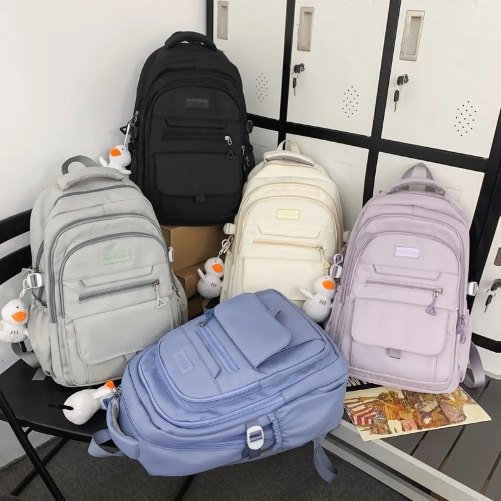 

New Canvas Laptop Backpack Lightweight Solid Colors Schoolbag Large Capacity Durable Student Bookbag