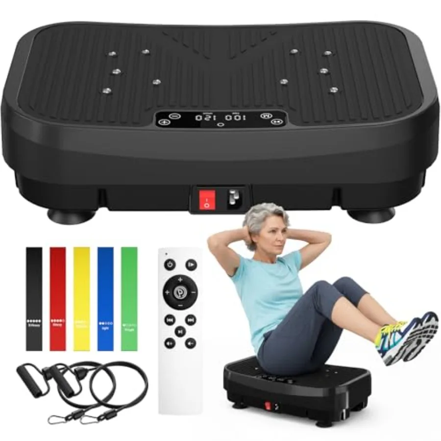 

Vibration Plate Exercise Machine for Lymphatic Drainage 120 Levels Whole Body Vibrating Platform with Resistance Bands Bluetoot