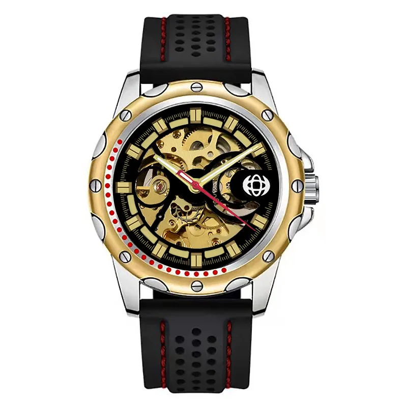 AL-111Men's automatic skeletonized mechanical watch with silicone strap, sporty and fashionable men's watch