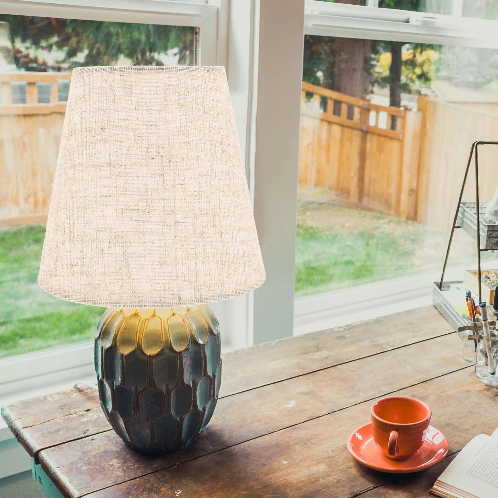 

2pcs Linen Lamp Shades 5.5" Drum Fabric Lampshade Replacement For Table Wall Lights Soft Light Effect Home Decor Living Room