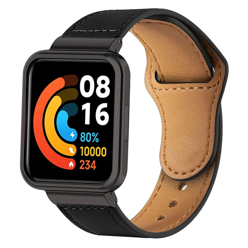 Leather Strap For Redmi Watch 3 Active Redmi Watch 2 Lite Watch Band Metal Case Protector For Xiaomi Mi Watch Lite Bracelet Belt