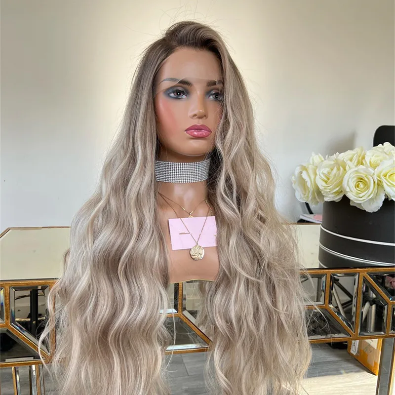 Synthetic Lace wigs for white Black Women Golden Ash Blonde Lace Front Wig Ombre Highlights Color realistic wigs woman frontal