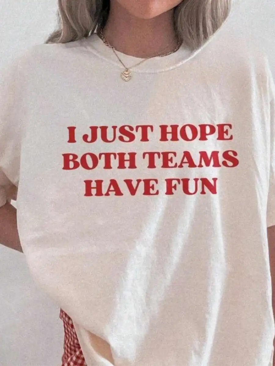 Women's I Just Hope Both Teams Have Fun Print Cute Funny Sports Sports Fans Casual Short Sleeve Crew Neck Graphic T‑Shirt Tee Top