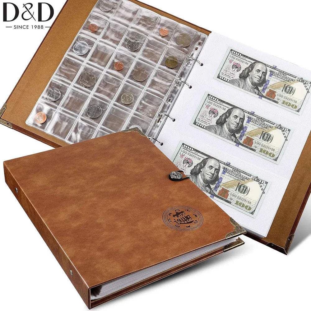 

PU Leather Coins Collection Holder Penny Currency Storage Book Coin Collecting Holder Album 150 Coin Pockets&240 Paper Currency