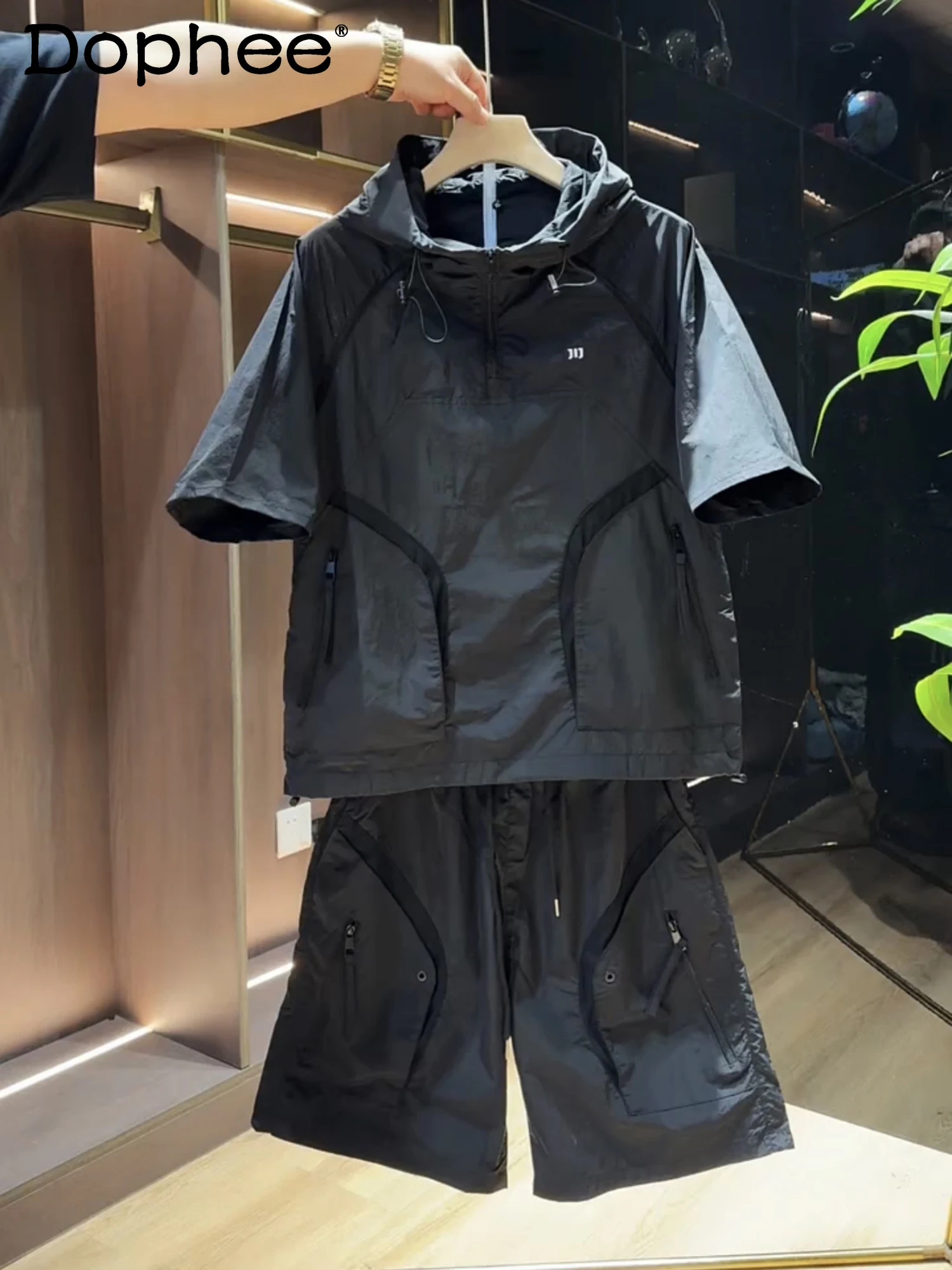 

Korean Version Fashion Trend Breathable Quick-Dry Hooded Set Men's Summer Thin Loose Comfortable Sports Casual Two-Piece Set