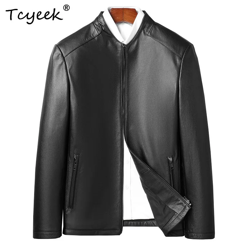 

Tcyeek Real Leather Jacket Men Spring Autumn Clothes Mens Coats Top Layer Cowhide Coat Business Casual Jacket Chic Jaqueta Couro