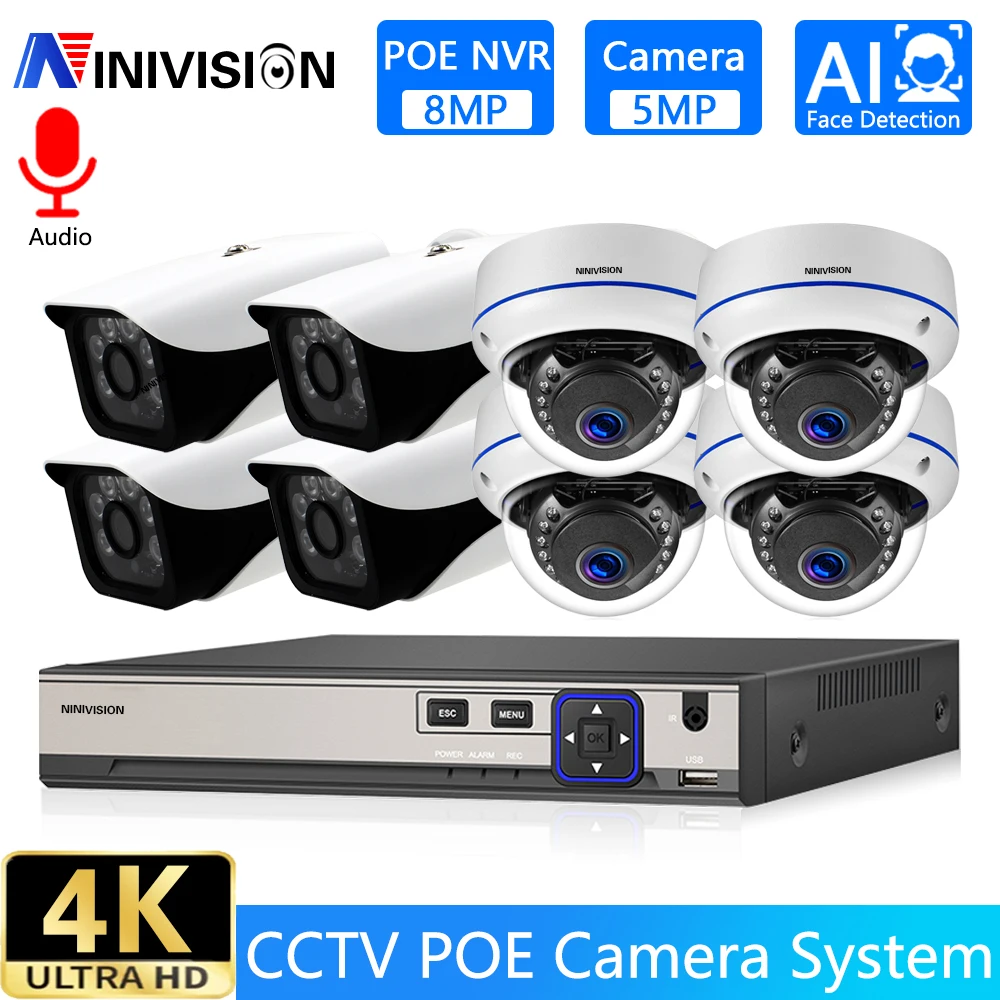 HD 5MP POE CCTV NVR Camera System 8CH Audio Recorder Exterior Safe Securit Outdoor Indoor Video Security Camera Surveillance Set