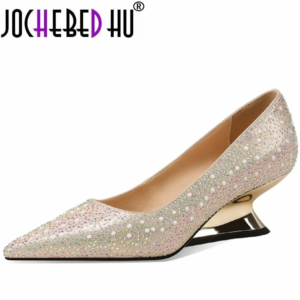 【JOCHEBED HU】Classic Handmade High Heels Shoes Woman Pumps Sexy Fashion Luxury Rhinestone Wedding Party Shoes