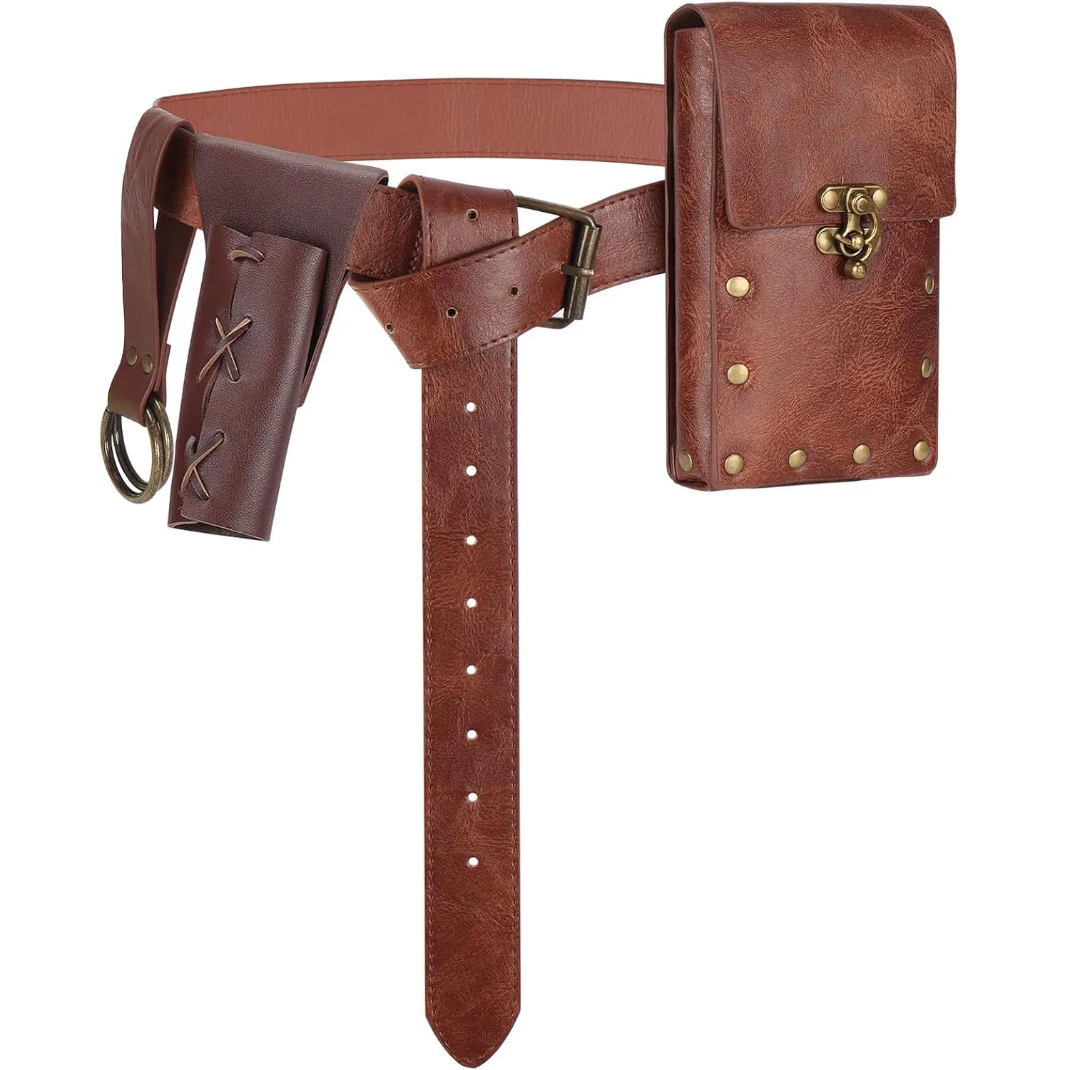Retro Medieval Viking PU Leather Set Waist Belt Fanny Pack Sword Scabbard Skirt Clip Renaissance Costume Accessories Halloween Cosplay Props