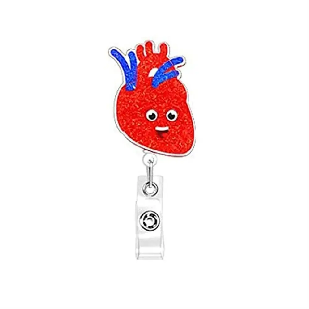 Human Organs Retractable Badge Reel 360 Rotating Alligator Clip ID Badge Holder Acrylic Glitter Easy Pull Buckle Nurse Doctor