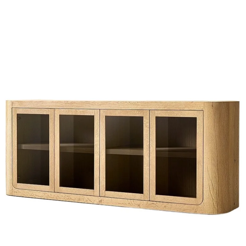 

American rural solid wood oak dining side cabinet, modern simple wabi-sabi decorative cabinet