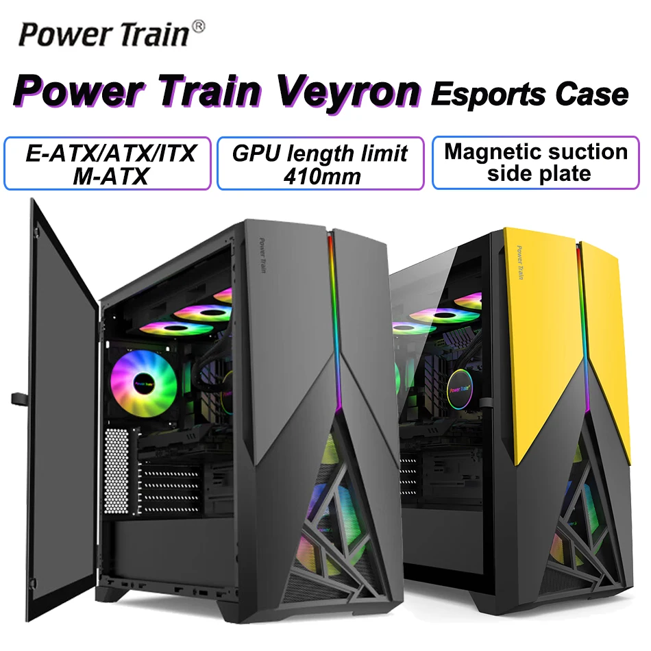 

Power Train Veyron E-ATX Esports Case Magnetic Suction Window Design Dual 360 water-cooled 410MM Graphics Card Desktop Chassis