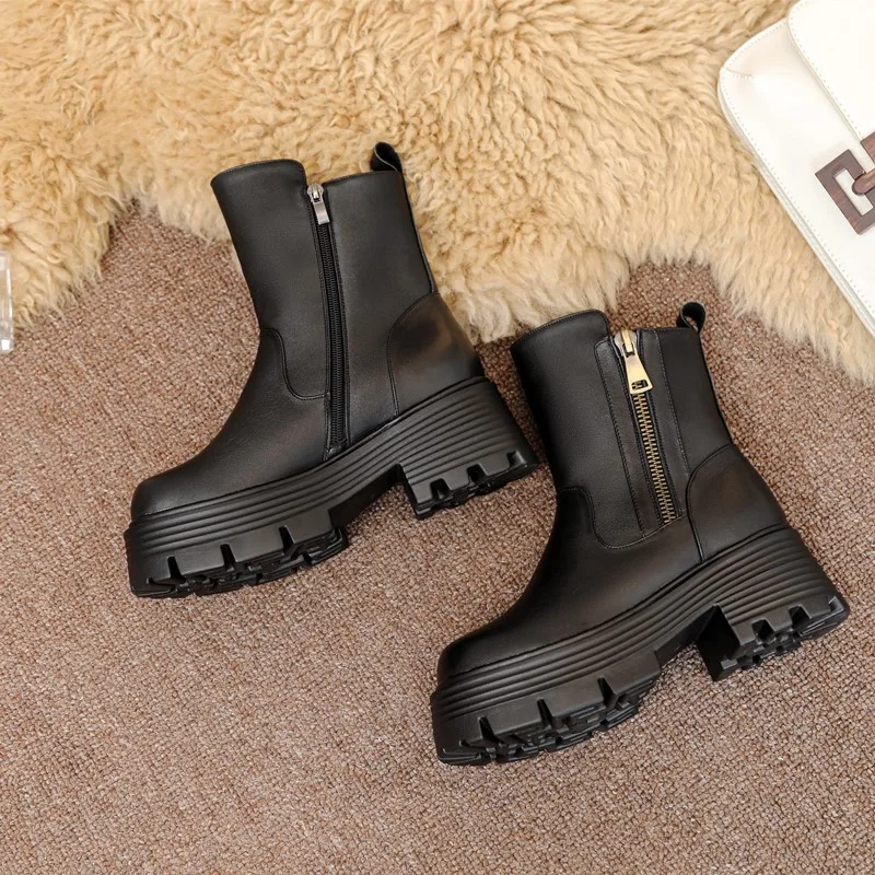 AIYUQI Women Boots Platform Large Size Thick Sole Fashion Women Winter Boots Thick Wool Warm Genuine Leather Women Ankle Boots