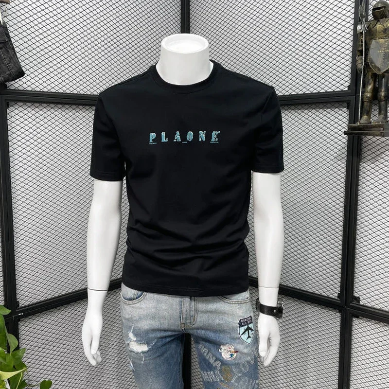LIBIELIY Fashion O-Neck Korean Printed Letter Tee Shirt Men's Clothing 2025 Summer New Loose Short Sleeve All-match Tops Casual