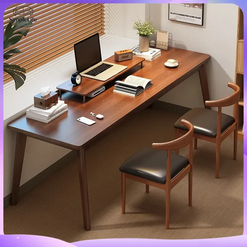 Large Solid Wood Computer Desk for Home Office Study Room Workbench with Sturdy Legs Double-Sided Adult Writing Table