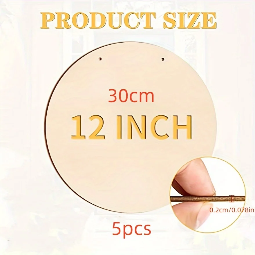 5pcs 12 Inch Wood Circles For Crafts, 5pcs Crafts Wood Rounds, DIY Wooden Blanks For Projects, Door Hanger, Wood Burning, Painti