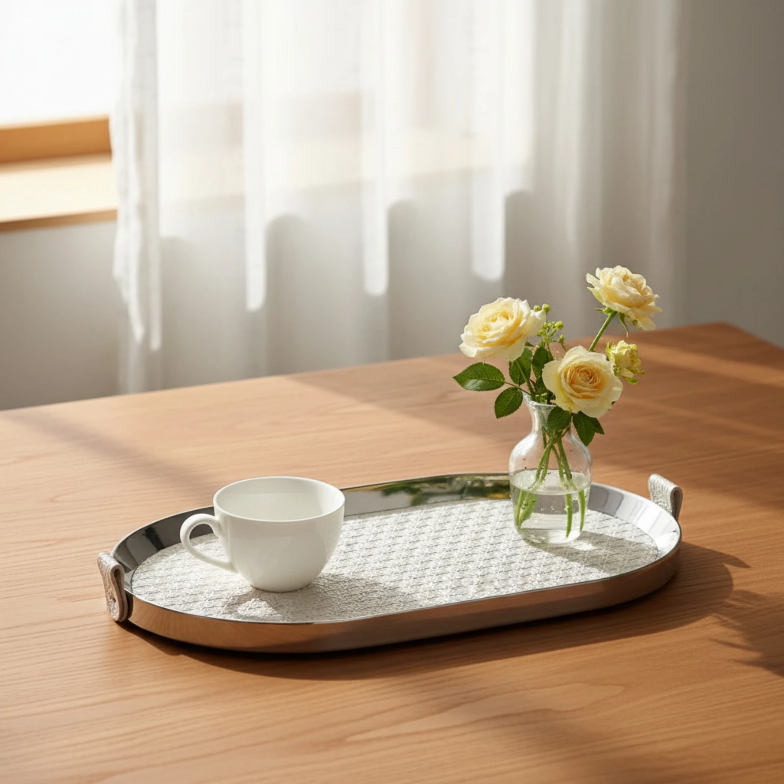 Stainless Steel Tray with Handles Polished Serving Tray with Handles Platter Decorative Low-Profile for Coffee Table, Vanity