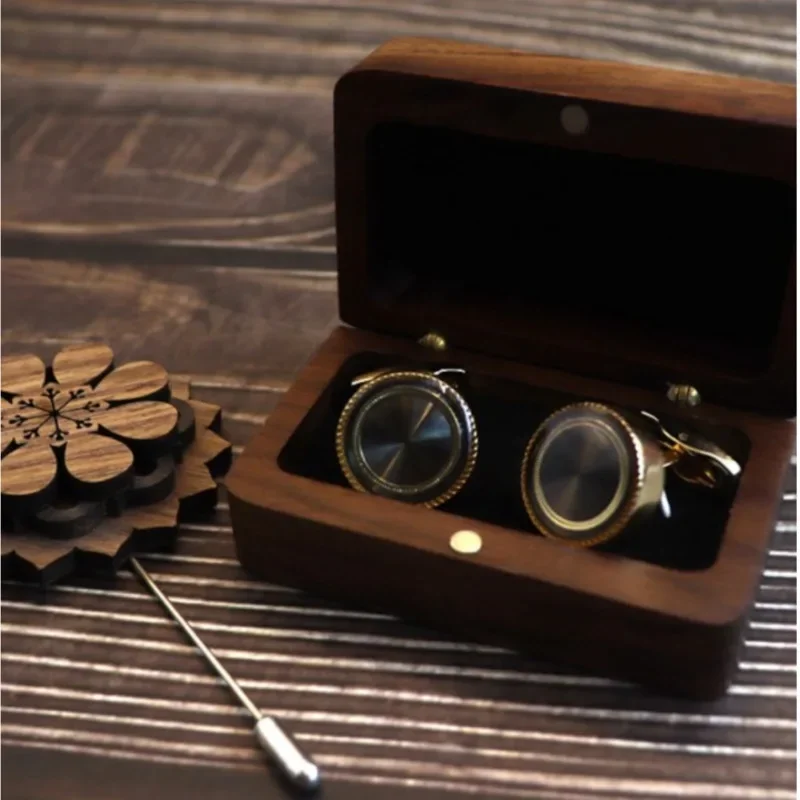 Black Walnut Cufflinks Gift Box French Sleeve Nails Jewelry Packaging Magnetic Flip Solid Wood Cuff Storage Box