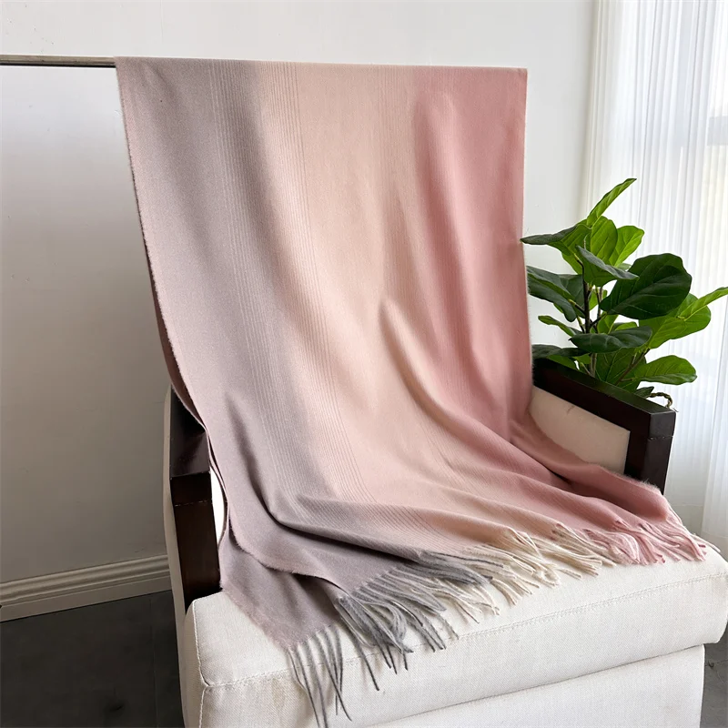 2024 Winter Fashion Thick Pashmina Keep Warm Shawl Wrap Gradient Tassel Blanket Cashmere Like Scarf Women Neckerchief  Stoles