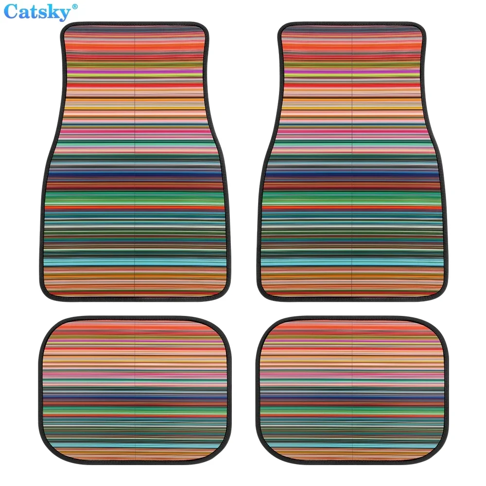 Color Vintage Stripe Printing Design 4/2PCs Rubber Material Anti-Dirty Wear-Resistant All-Weather General Car Foot Mat