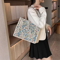 2024 New Literary Shoulder Bag Casual Handbag Large Capacity Cotton Linen Women'S Bag Simple Fashion Underarm Bag Daily Tote Bag