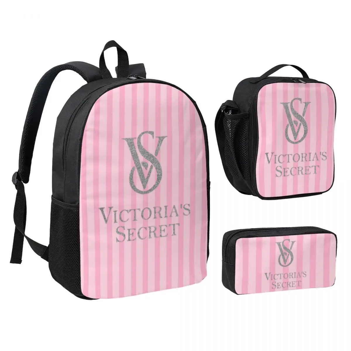 3-Piece Backpack Set with Lunch Bag and Pencil Pouch like victoria-vs-secret Lightweight 17Inch Bag for Student and Professional