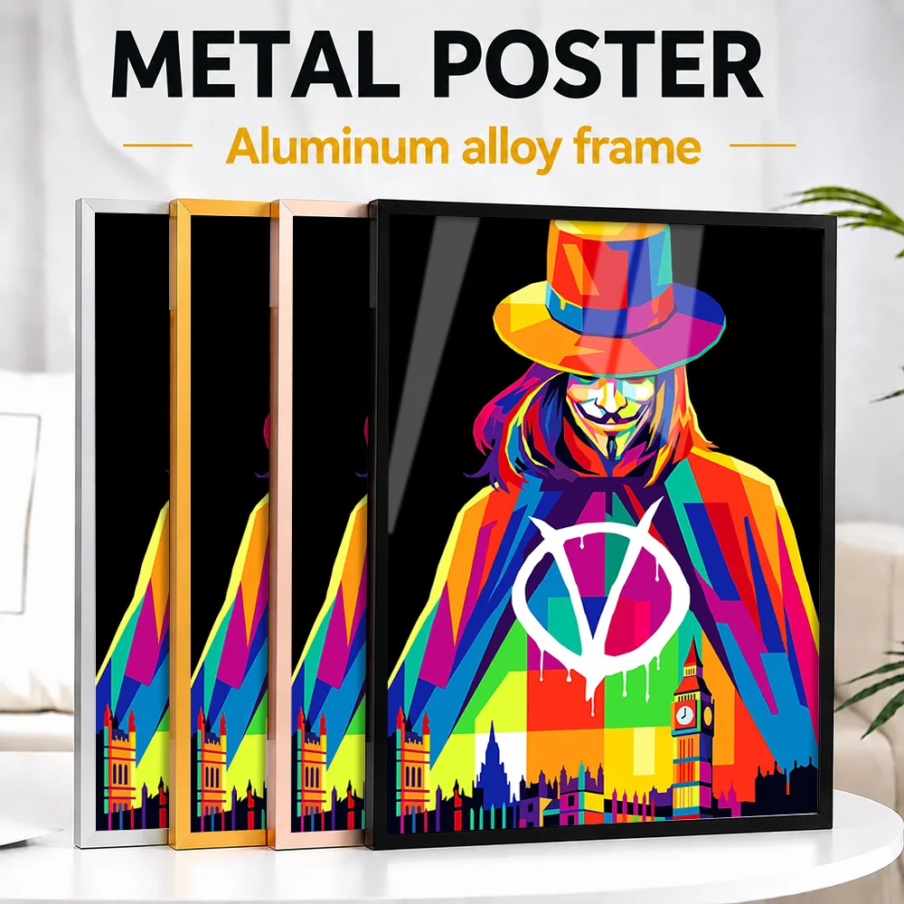 V For Vendetta London Pop Color Framed Metal Print Customized Photo Retro Culture Style Wall Art For Studio Ideal Birthday Gift