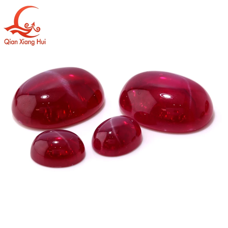 Oval shape Cabochon Flat Back Lab Grown Star Ruby inclusions Loose Gemstone Star Effect Pigeon Blood Red Star Smooth Non Faceted