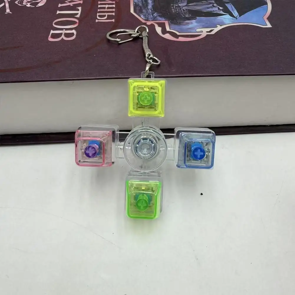 4 Keys Mechanical Keyboard Switch Tester Fidget Spinner LED Light Keychain Stress Relief Decompression Clicker Toy Gift