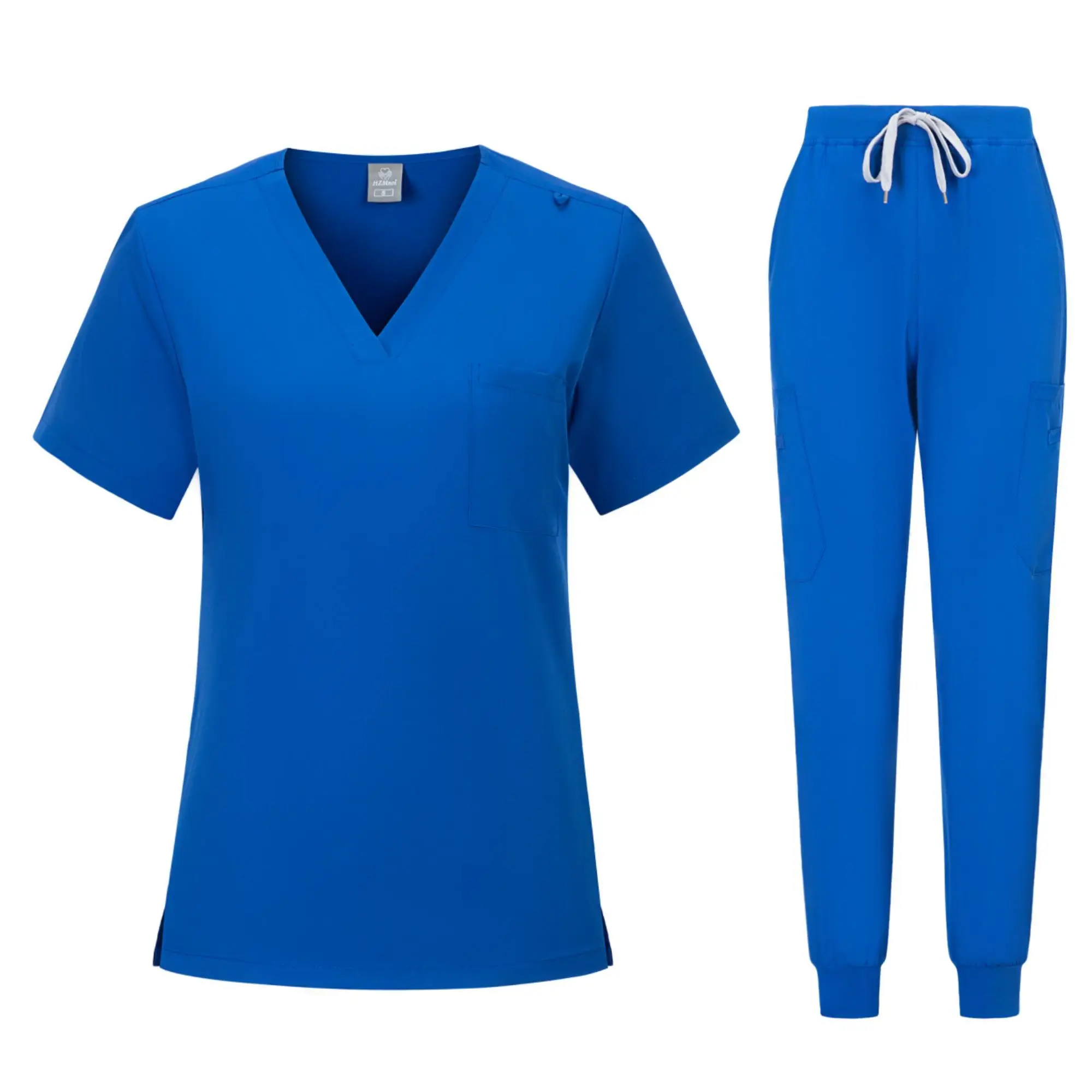 Uniforme médico roxo para mulheres, Calças Jogger Leg, Conjuntos de enfermeira médica, Conjuntos de uniforme de enfermagem com decote em v