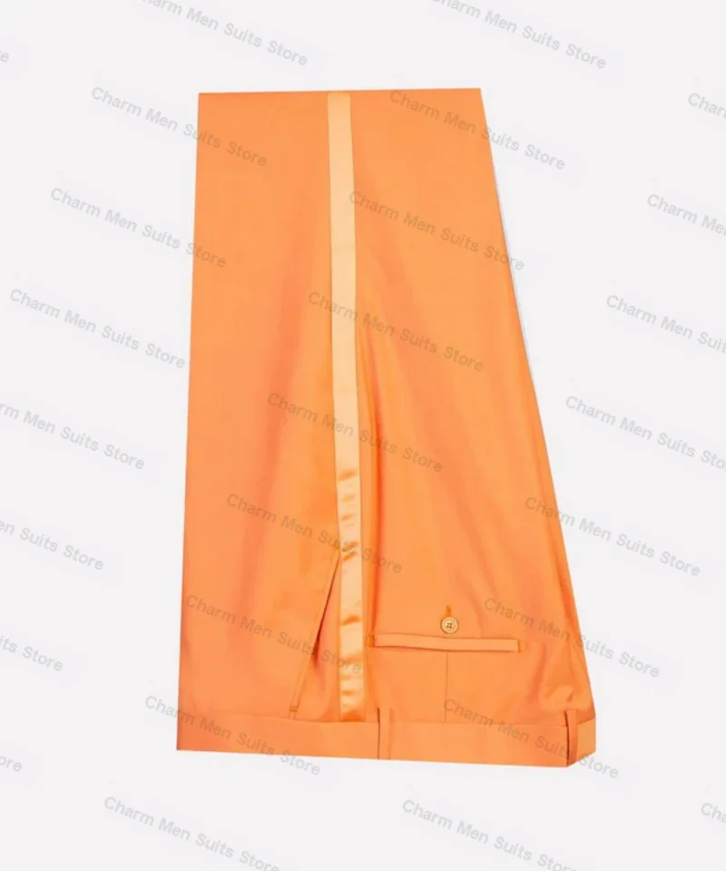 Orange Büro Männer Anzüge Set 2 Stück Blazer Hosen Baumwolle Hosen Bräutigam Hochzeit Smoking maßge schneiderte Abschluss ball Jacke Satin Revers Mantel