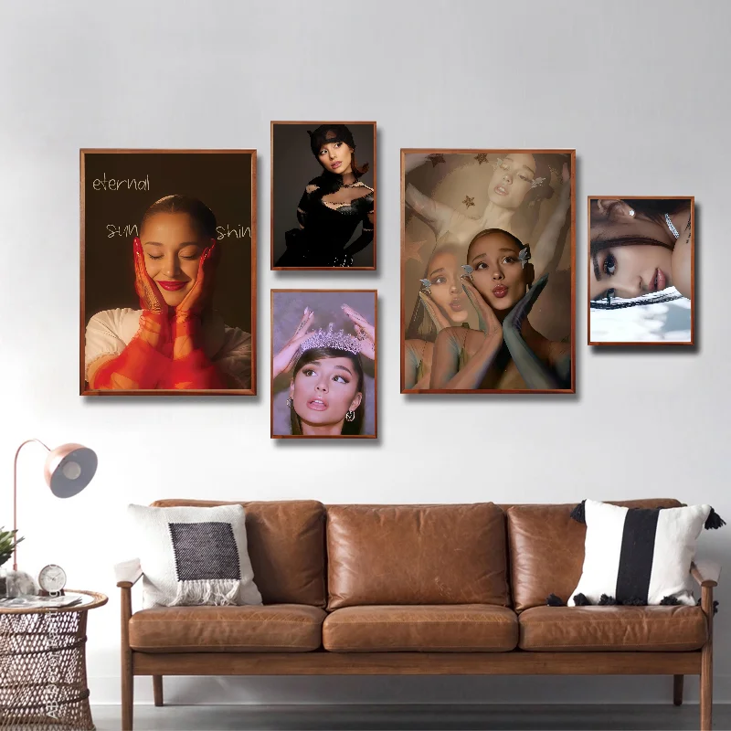 Singer A-Ariana G-Grande Poster Self-adhesive Art Waterproof Paper Sticker Coffee House Bar Room Wall Decor