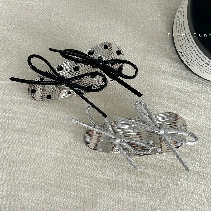 Polka Dot Silver Bow Metal Barrettes Women's New Simple Niche Design Bang Clip Hair Accessories Hairpin