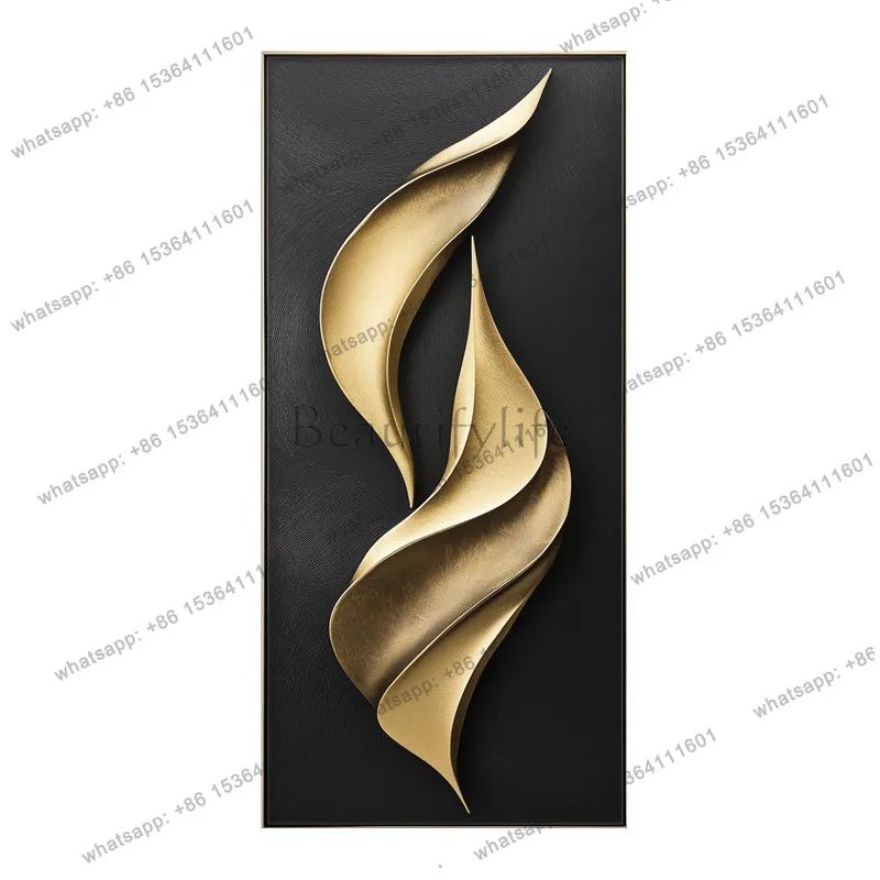 Modern light luxury living room decorative painting high-end abstract wood carving three-dimensional entrance hanging painting