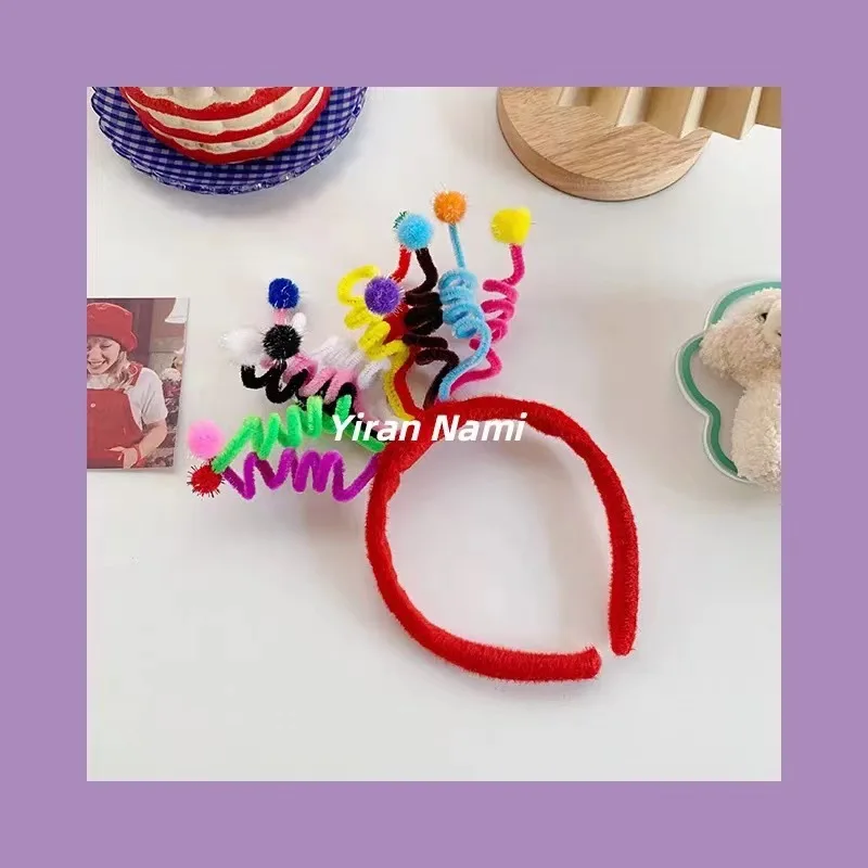 Cute Furball Headdress Band DIY Hair Accessories 1pcs Cute Little Monster Headwear Happy Swing Cute Xmas Headband Hair Hoop