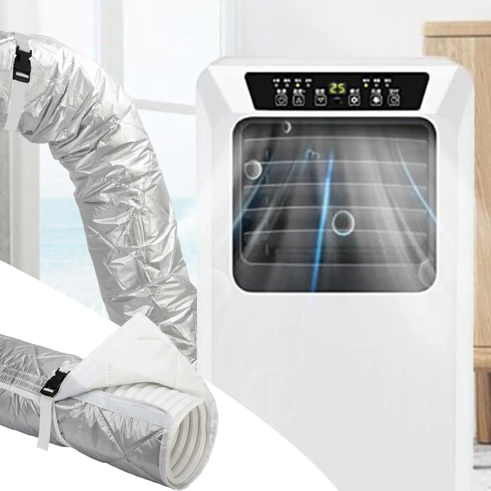 غطاء عازل لخرطوم مكيف الهواء، خرطوم تنفيس قناة التيار المتردد، غطاء معزول مع أشرطة قابلة للتعديل، ملحقات أنبوب العادم