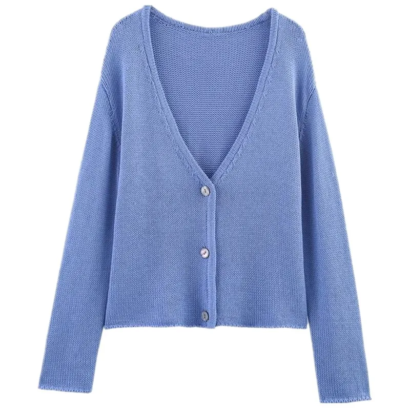 

Summer 2025 Women's Faion Cotton Knitted Long Sve V-Ne Casual Outerwear Versatile Commute Sle Regular Length