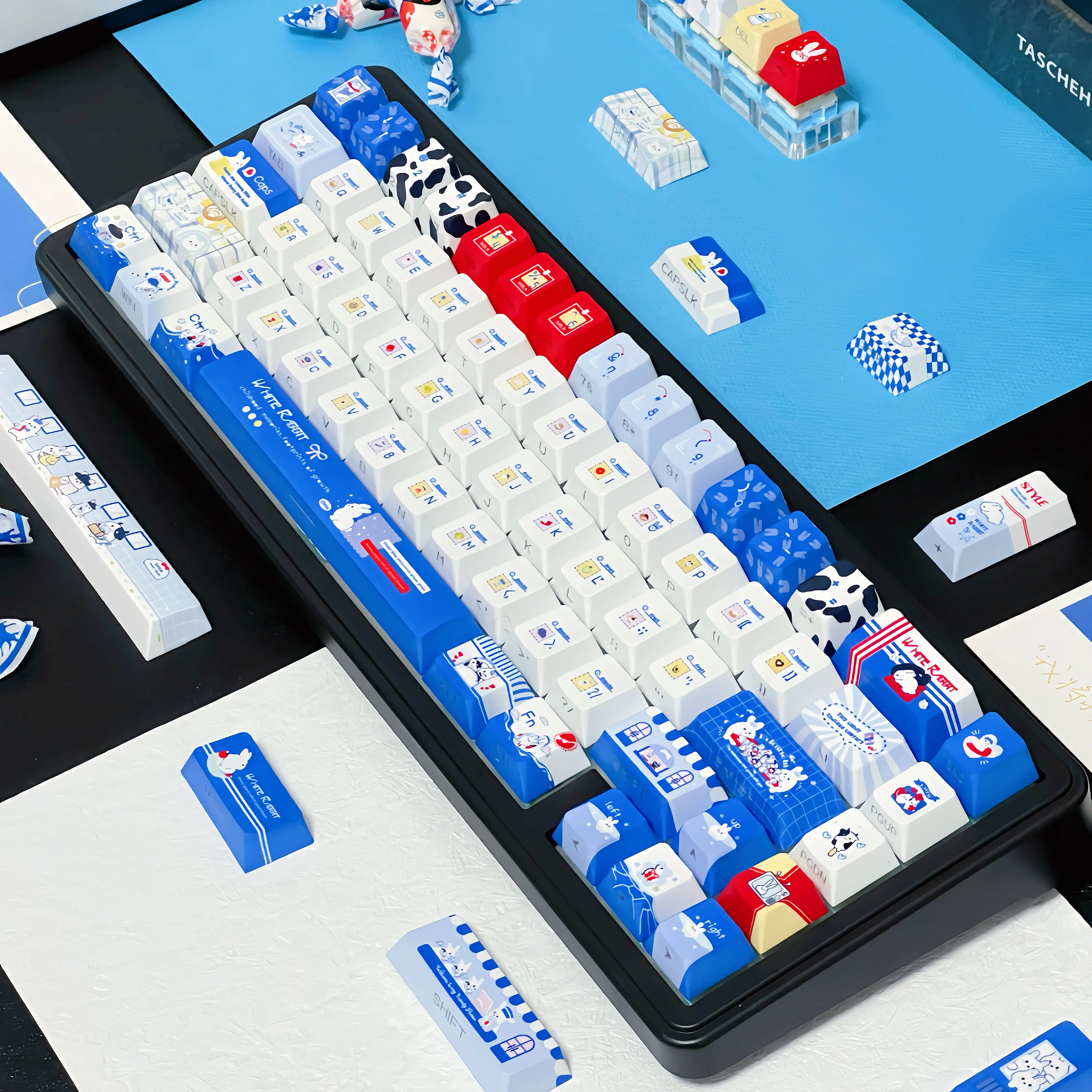 MAIMOOO Keyboard Keycaps Milk Candy-Colored Dye-Sublimated Keycaps For Aulaf75/Ajazz Blue Keycaps120 Keys.
