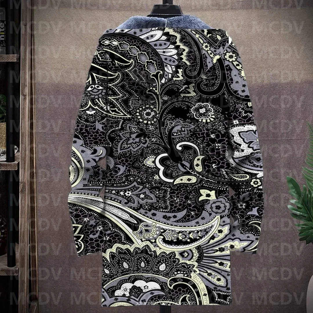 Pánské retro tisk plyš hustý s dlouhým rukávem kabát svetr paisley 3D prined rouno s kapucí svrchník unisex hustý teplý bunda