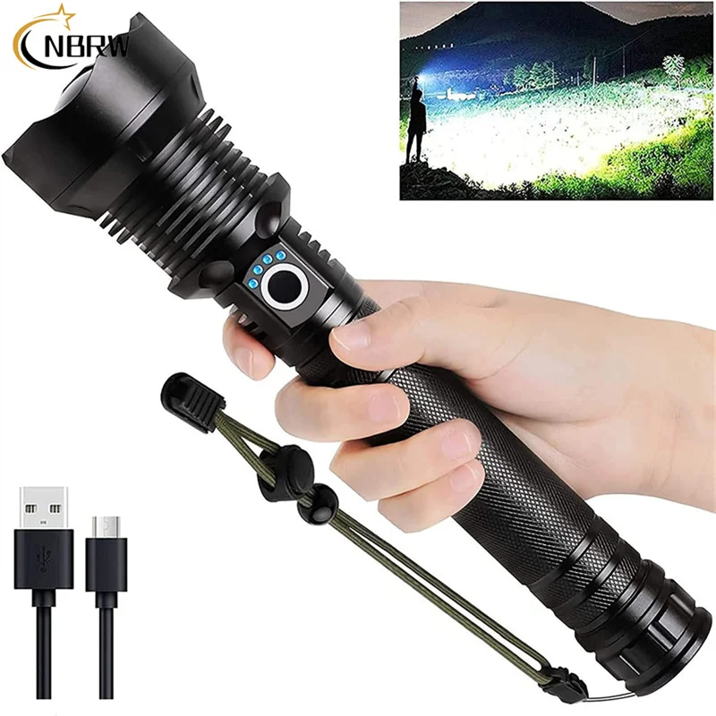 Rechargeable LED Flashlights 90000 Lumens Super Bright Zoomable Waterproof Flashlight with 3 Modes Powerful for Camping Hiking